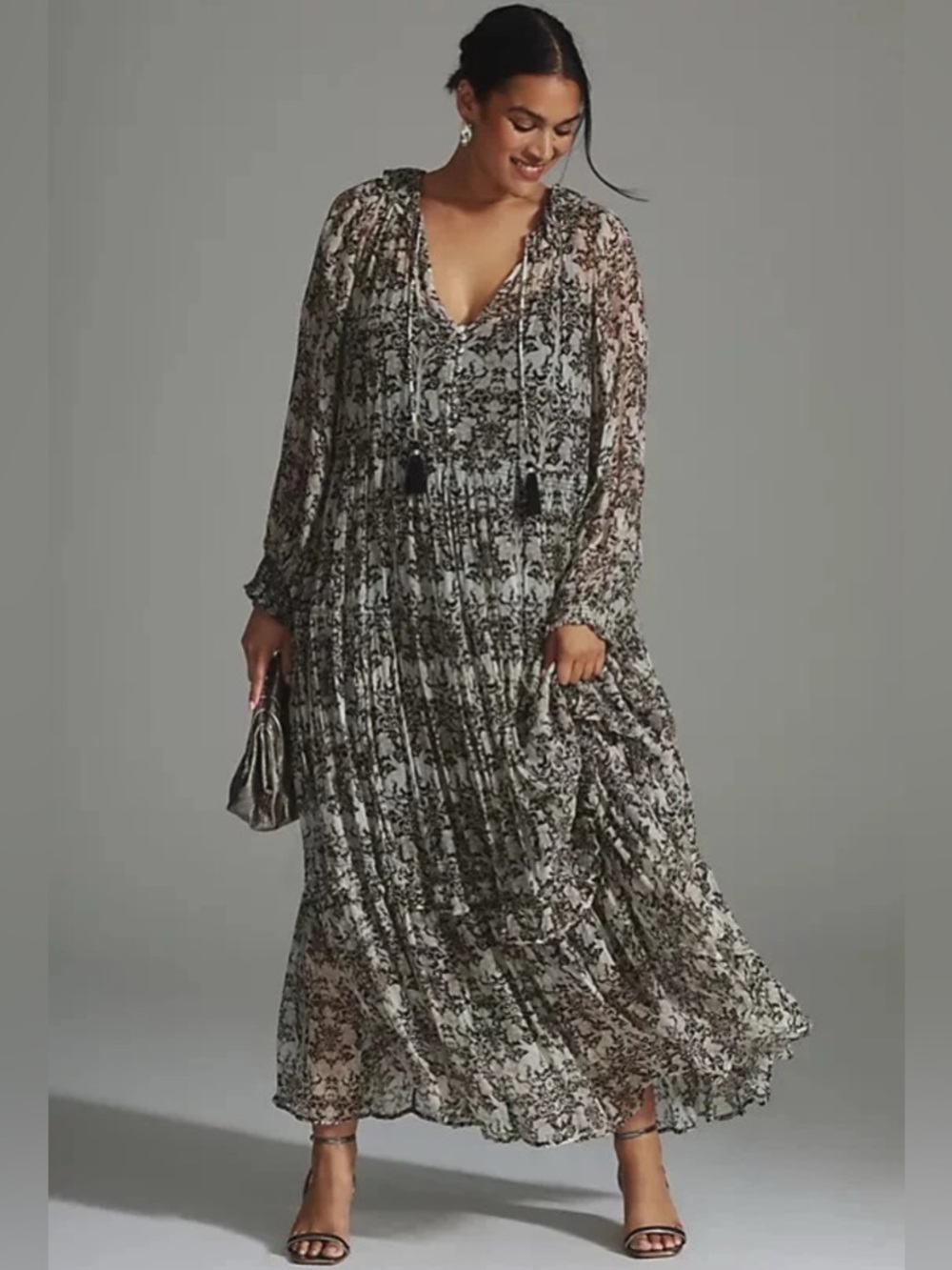 Anthropologie The Marais Printed Chiffon Maxi Dress Floral 2X Rabbits boho flowy - Picture 2 of 11